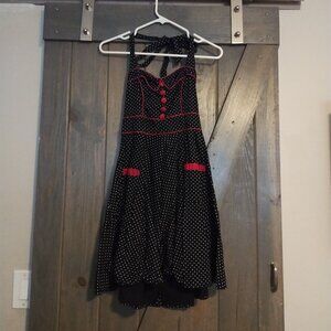 Hell Bunny black and white polka dot with red trim dress size small